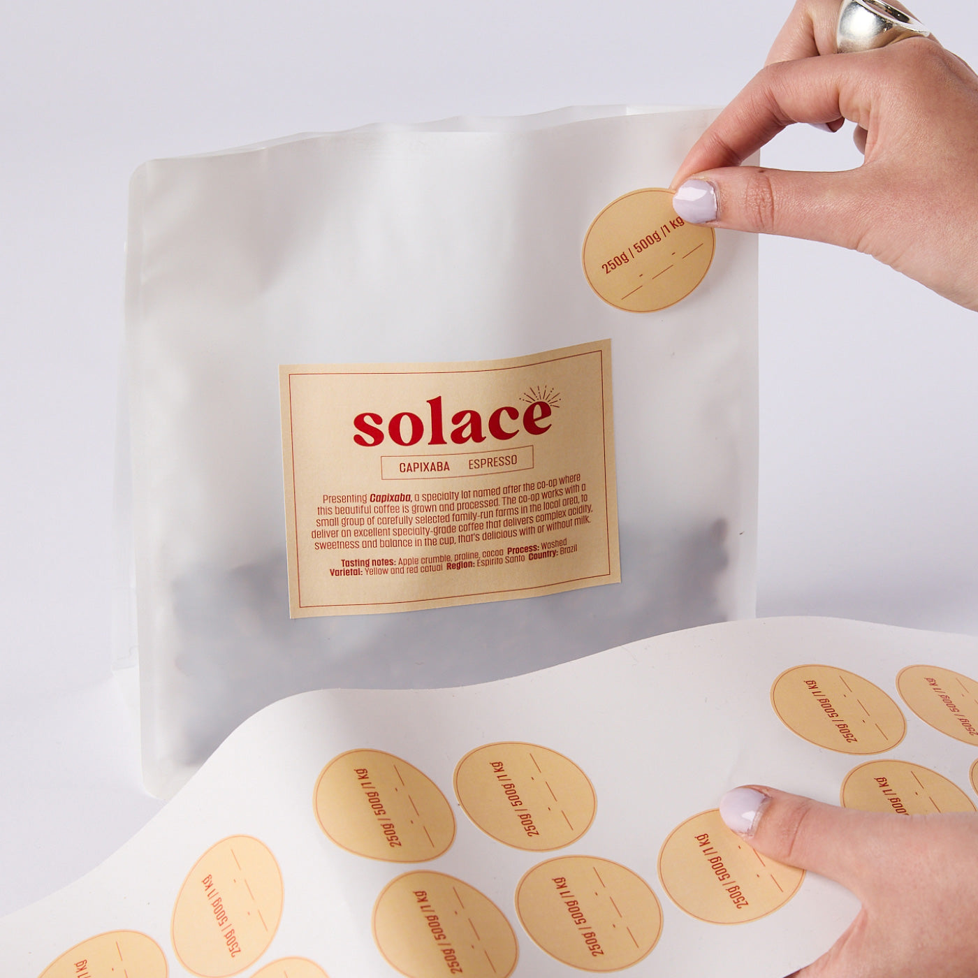 Custom-printed coffee labels